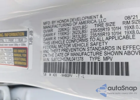 2021 Acura Rdx Technology Package из США, поврежденный, VIN 5J8TC2H52ML041378